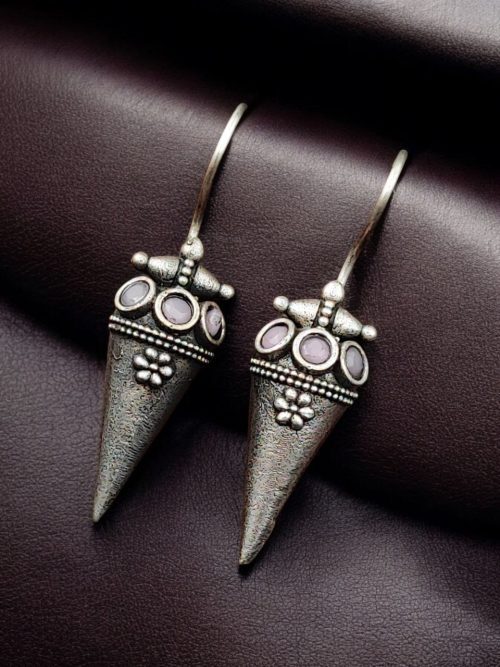 Antique Look Earrings | Silver Replica Jewelry | Oxidized Hook Earring For Girls