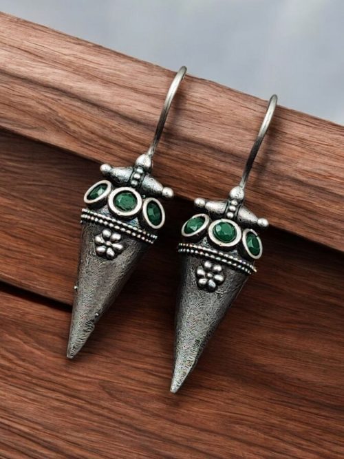 Antique Look Earrings | Silver Replica Jewelry | Oxidized Hook Earring For Girls