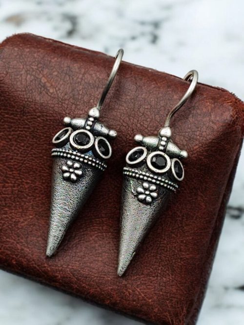 Antique Look Earrings | Silver Replica Jewelry | Oxidized Hook Earring For Girls