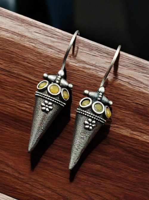 Antique Look Earrings | Silver Replica Jewelry | Oxidized Hook Earring For Girls