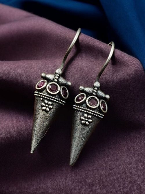 Antique Look Earrings | Silver Replica Jewelry | Oxidized Hook Earring For Girls