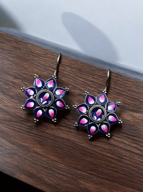 Silver Replica Hand-Painted Earrings | Best Oxidized Antique Design Hook Earring