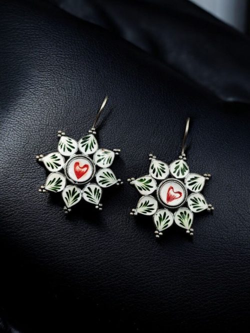 Silver Replica Hand-Painted Earrings | Best Oxidized Antique Design Hook Earring