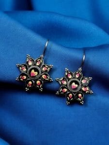Silver Replica hand-Painting Earrings | Best Oxidized Antique Design Hook Earring - Color: "Black-2"