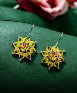 Silver Replica Hand-Painting Earrings | Best Oxidized Antique Design Hook Earring