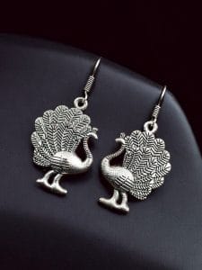 Oxidized Peacock Earrings | Adorable German Silver Hook Jewelry
