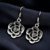 German Silver Flower Design Earrings | Unique Oxidized Hook Style Jewelry