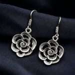 German Silver Flower Design Earrings | Unique Oxidized Hook Style Jewelry