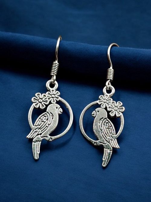 German Silver Parrot Earrings | Best Oxidized Hook Jewelry For Girls