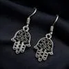 German Silver Buddha Hast Earrings | Unique Oxidized Hook Jewelry