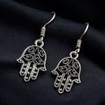 German Silver Buddha Hast Earrings | Unique Oxidized Hook Jewellery