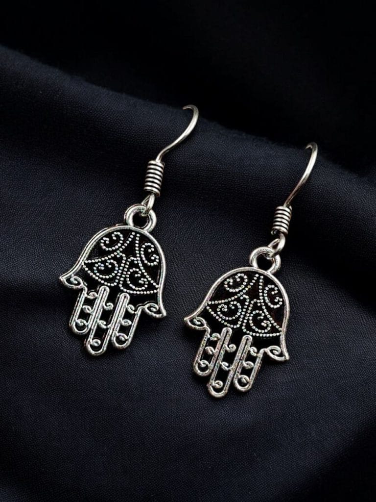 Bulk 928 German Silver Buddha Hast Earrings | Unique Oxidized Hook Jewellery