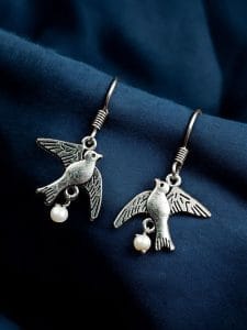 German Silver Bird Earring | Oxidised Hook Earring | Best Daily-wear Jewelry