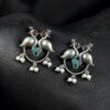 Antique Oxidised Peacock Stud Earrings | Unique Silver Replica Earring
