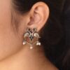 Antique Oxidised Peacock Stud Earrings | Unique Silver Replica Earring