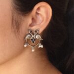 Antique Oxidised Peacock Stud Earrings | Unique Silver Replica Earring