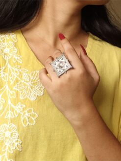 Best Silver Replica Rings | Traditional Square Shape Adjustable Ring For Girls