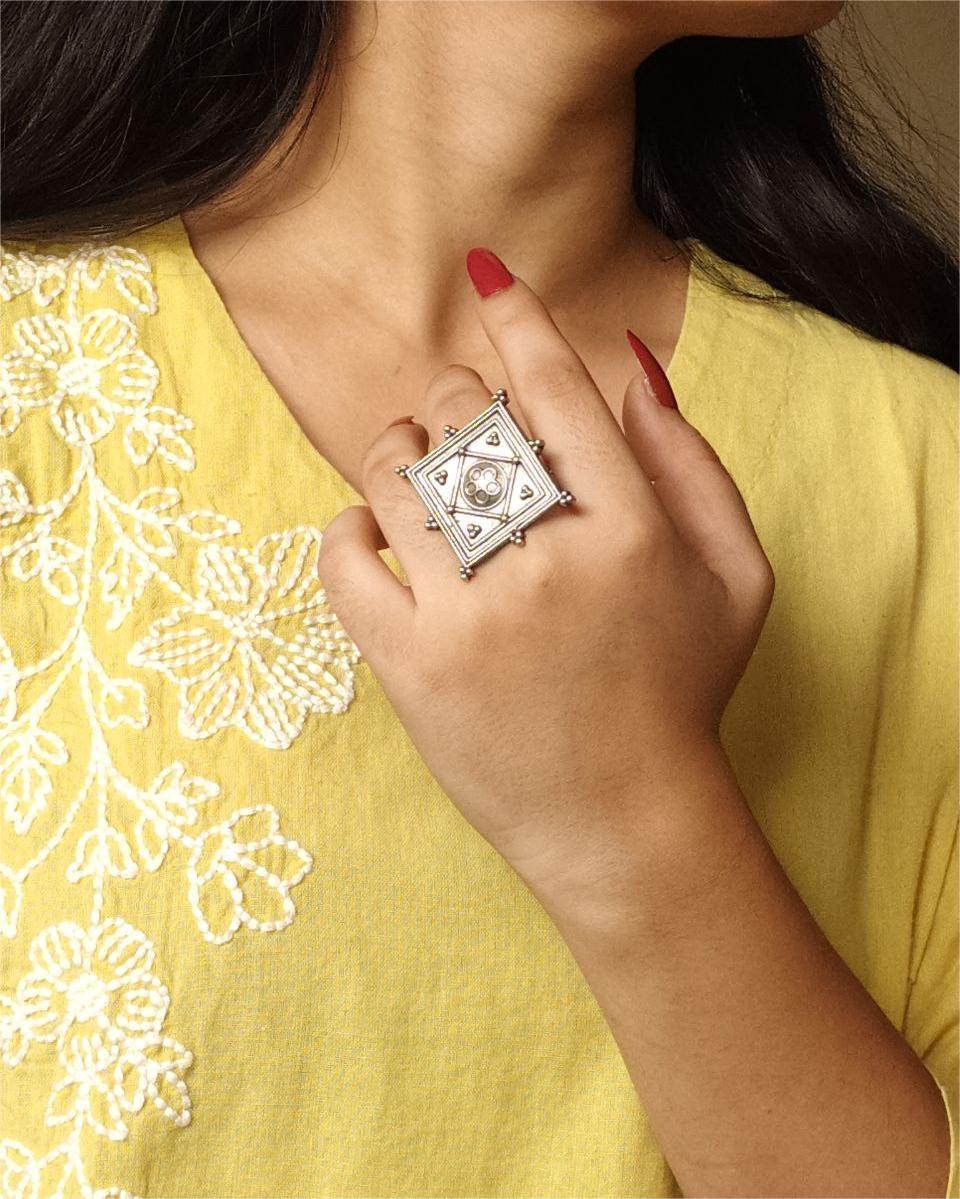 Best Silver Replica Rings | Traditional Square Shape Adjustable Ring For Girls 1 Best Silver Replica Rings | Traditional Square Shape Adjustable Ring For Girls