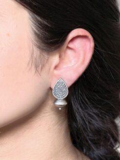 Antique Silver Look Stud Earrings | Adorable Daily wear Oxidized Jewelry