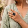 Oxidised Silver Look aLike Flower Design Ring | Best Antique Designer Rings For Girls