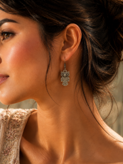 German Silver Owl Design Earrings | Oxidized Light Weight Jewelry