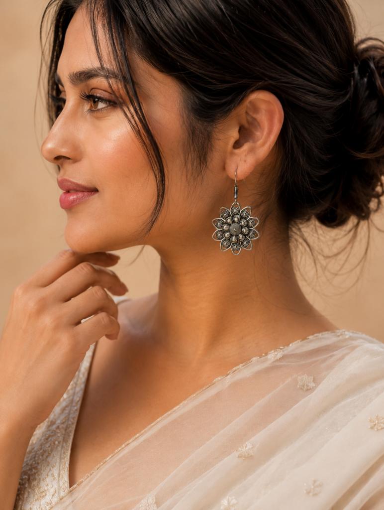 Oxidised Daily Wear Earrings | Affordable German Silver Hook Style Jewelry For Girls