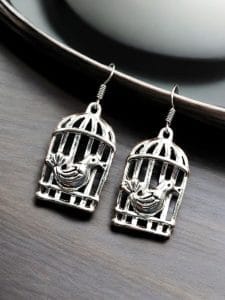 Oxidised Bird Cage Earrings | Best German Silver Hook Style Jewelry