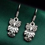 German Silver Owl Design Earrings | Oxidized Light Weight Jewelry