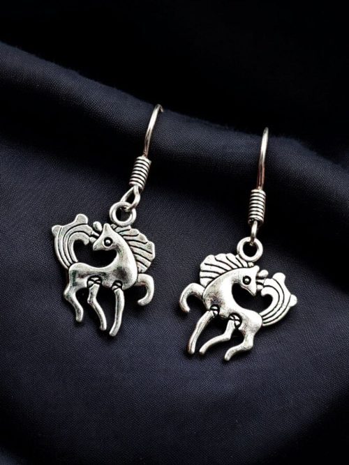 German Silver Designer Horse Earrings | Oxidized Daily wear Jewelry For Girls