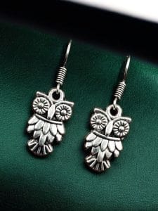 German Silver Owl Design Earrings | Oxidized Light Weight Jewelry