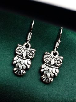 German Silver Owl Design Earrings | Oxidized Light Weight Jewelry