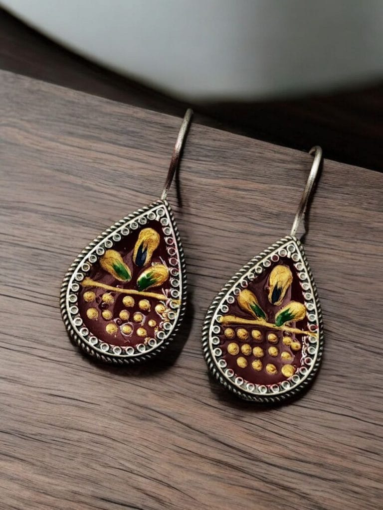 Bulk 904 Hand-Painted Earrings | Best Silver Replica Party-Wear Jewelry For Girls - "Red"
