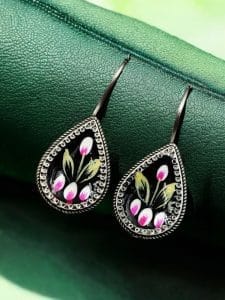 Hand-Painted Earrings | Best Silver Replica Party-Wear Jewelry For Girls - Color: "Black"