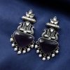 Silver Replica Peacock Studs | Best Elegant Monalisa Stone Earrings For Girls