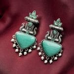 Silver Replica Peacock Studs | Best Elegant Monalisa Stone Earrings For Girls - "Mint"