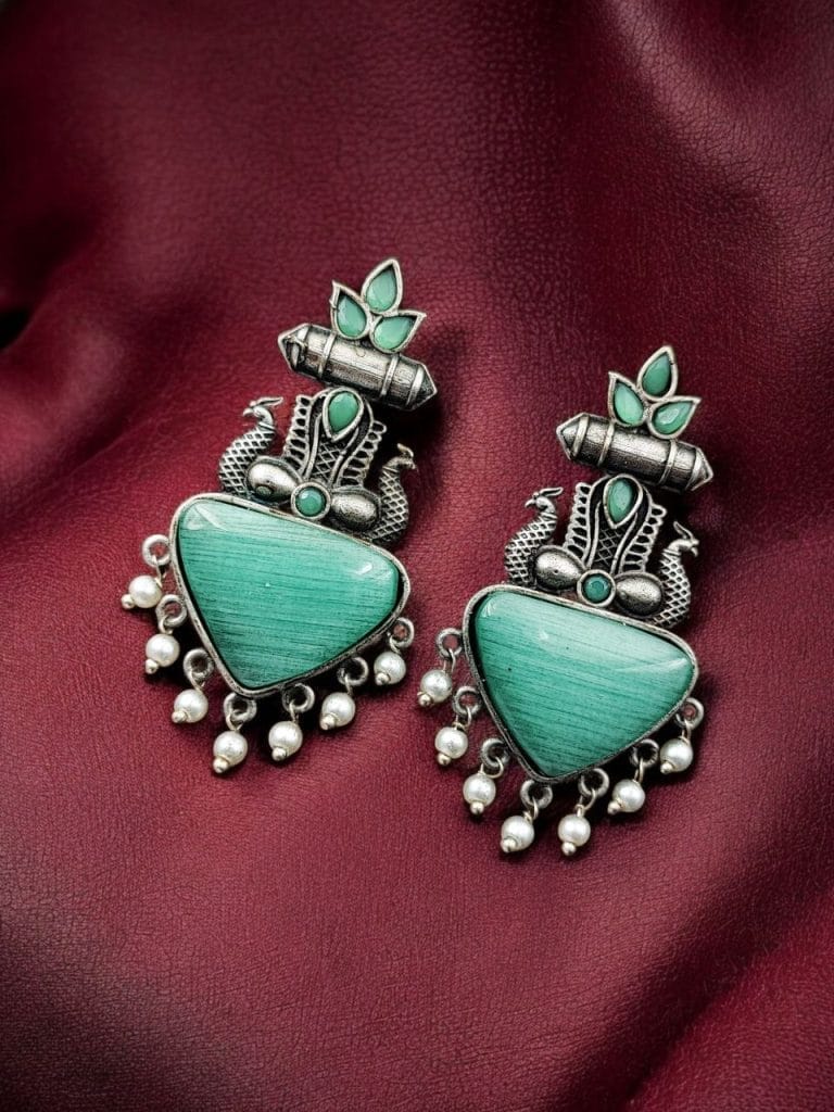 Bulk 894 Silver Replica Peacock Studs | Best Elegant Monalisa Stone Earrings For Girls - "Mint"