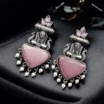 Silver Replica Peacock Studs | Best Elegant Monalisa Stone Earrings For Girls