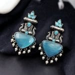 Silver Replica Peacock Studs | Best Elegant Monalisa Stone Earrings For Girls - "Aqua"