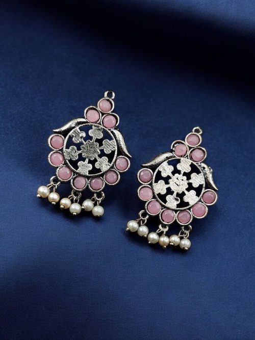Oxidized German Silver Earrings – Stylish Lightweight Studs Jewelry for Girls