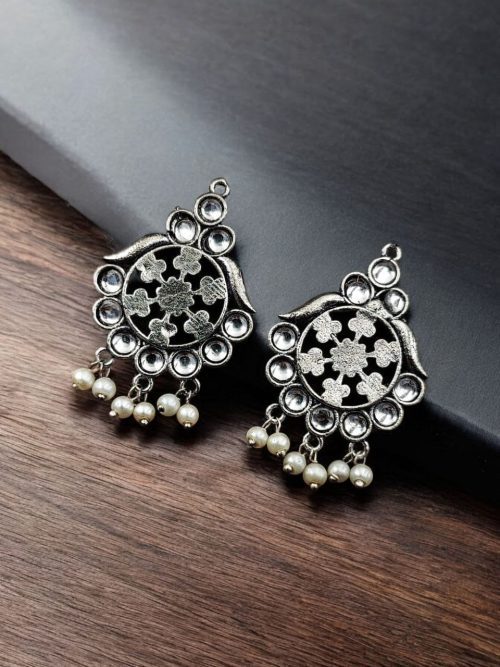 Oxidized German Silver Earrings – Stylish Lightweight Studs Jewelry for Girls