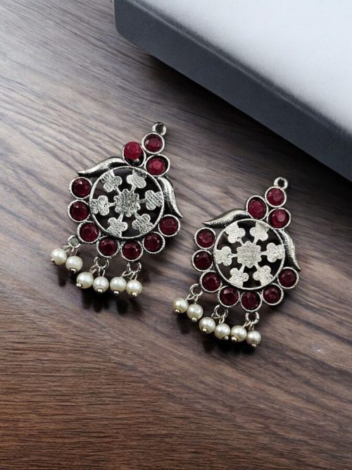 Oxidized German Silver Earrings – Stylish Lightweight Studs Jewelry for Girls