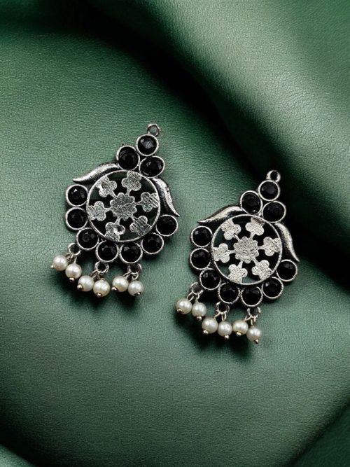 Oxidized German Silver Earrings – Stylish Lightweight Studs Jewelry for Girls