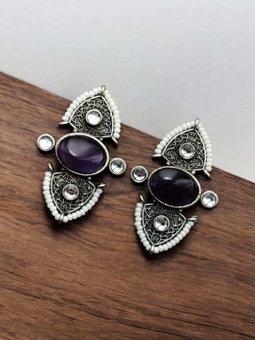 Traditional Stone Stud Earrings | Best Unique Antique Pearl Work Stud For Girls