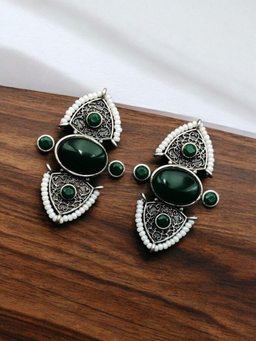 Traditional Stone Stud Earrings | Best Unique Antique Pearl Work Stud For Girls
