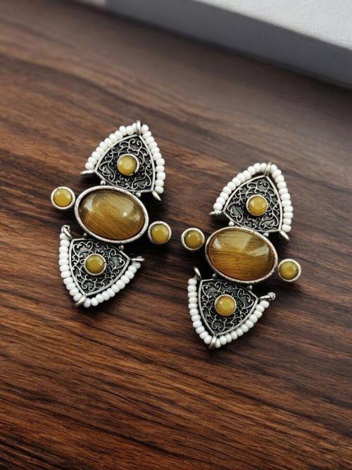 Traditional Stone Stud Earrings | Best Unique Antique Pearl Work Stud For Girls