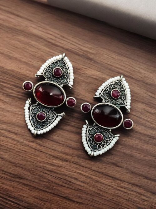 Traditional Stone Stud Earrings | Best Unique Antique Pearl Work Stud For Girls