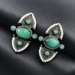 Traditional Stone Stud Earrings | Best Unique Antique Pearl Work Stud For Girls - "Mint"