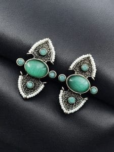 Traditional Stone Stud Earrings | Best Unique Antique Pearl Work Stud For Girls - Colors: "Mint"