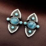 Traditional Stone Stud Earrings | Best Unique Antique Pearl Work Stud For Girls - "Aqua"