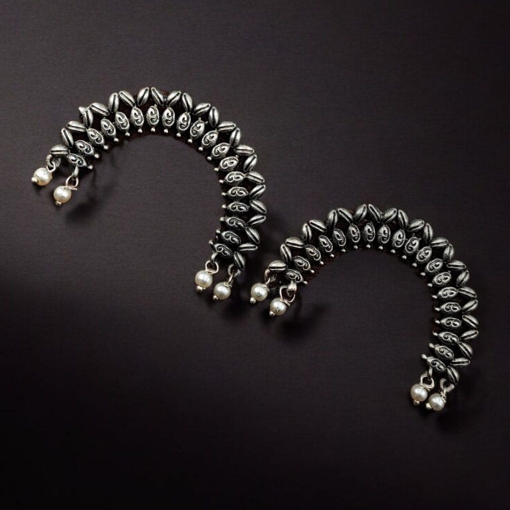 Bulk 892 Oxidised Silver Replica Earrings | Adorable Half Circle Push Stud For Girls